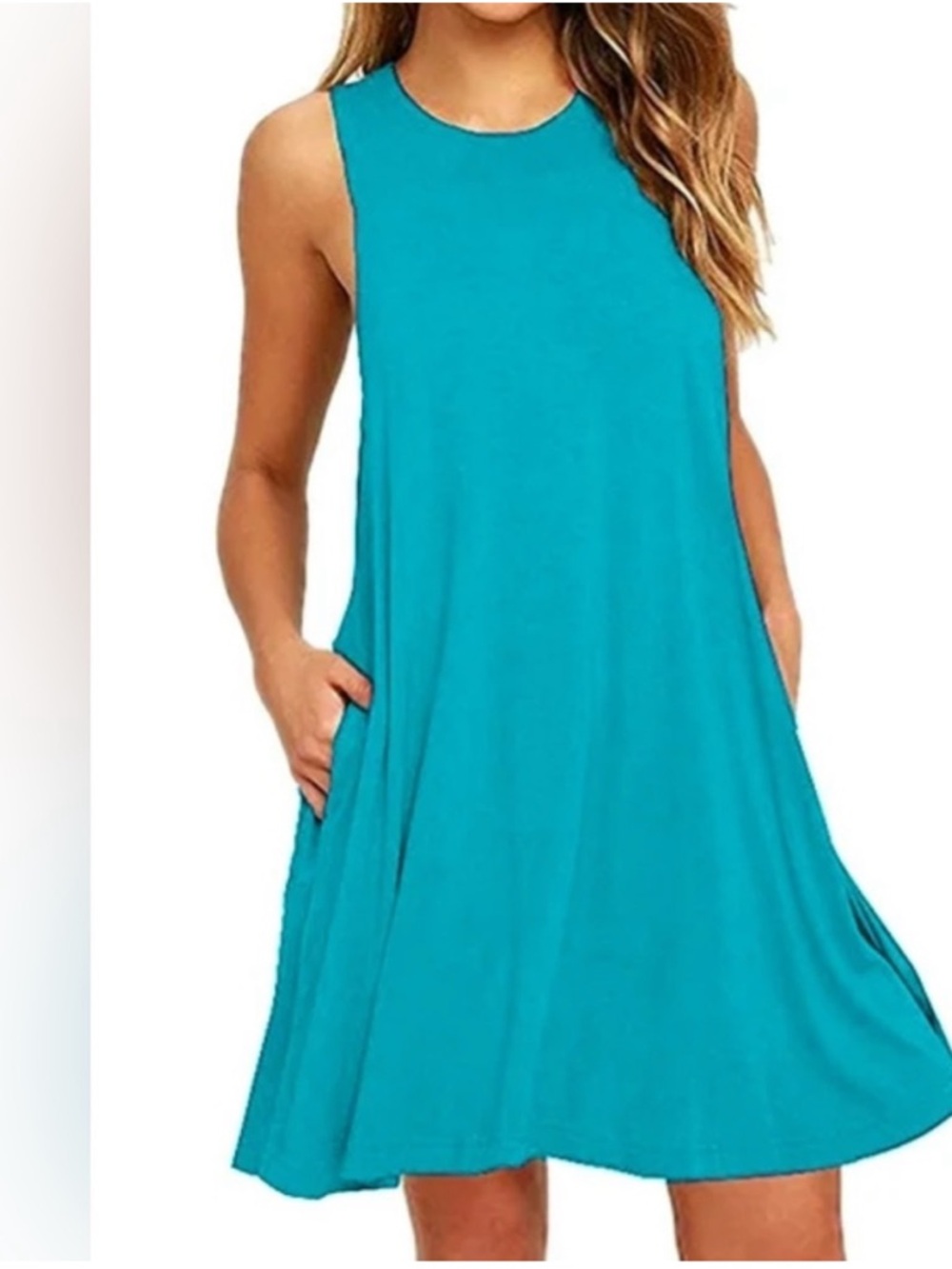 Time and Tru Teal Sleeveless Knit Swing Dress